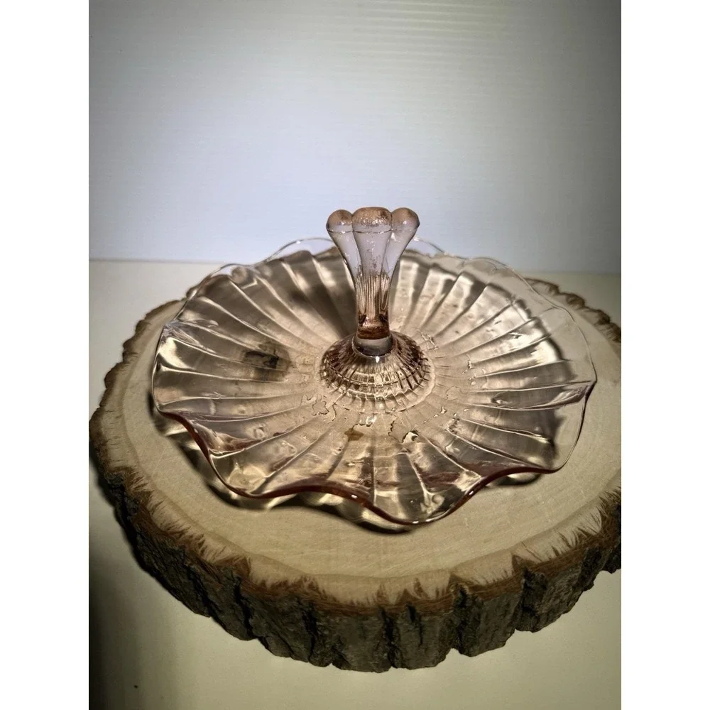 Vintage Anchor Hocking Pink Depression Glass Candy Dish  Scalloped With...